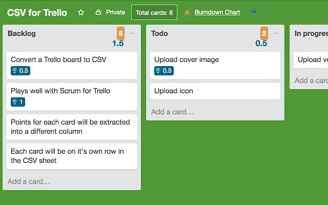 CSV Export for Trello  from Chrome web store to be run with OffiDocs Chromium online