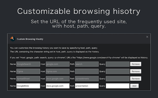 Custom Browsing History  from Chrome web store to be run with OffiDocs Chromium online