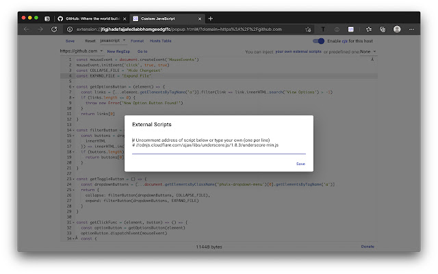 Custom JavaScript for Websites 3  from Chrome web store to be run with OffiDocs Chromium online