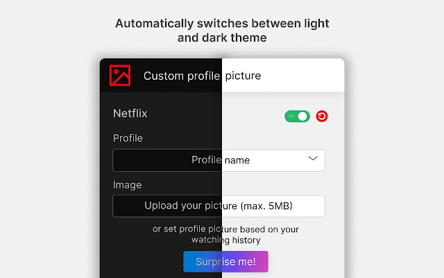 Custom profile picture for Netflix™  from Chrome web store to be run with OffiDocs Chromium online