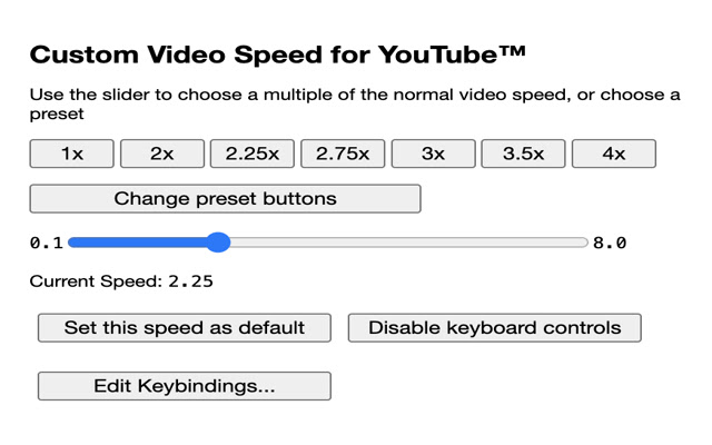 Custom Video Speed for YouTube™  from Chrome web store to be run with OffiDocs Chromium online