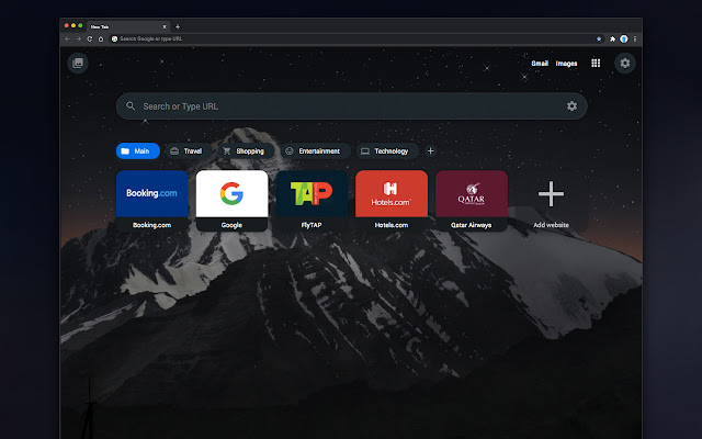 Dark theme for new tab page  from Chrome web store to be run with OffiDocs Chromium online