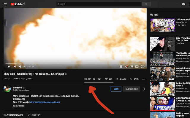 Davie504 Youtube SLAP LIKE  from Chrome web store to be run with OffiDocs Chromium online