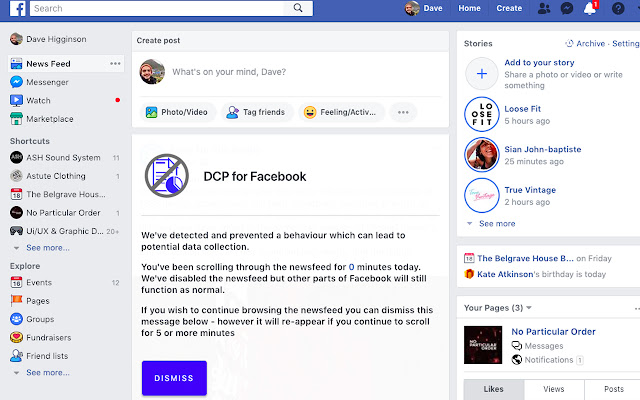 DCP for Facebook  from Chrome web store to be run with OffiDocs Chromium online