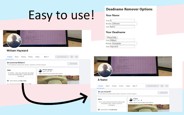Deadname Remover  from Chrome web store to be run with OffiDocs Chromium online