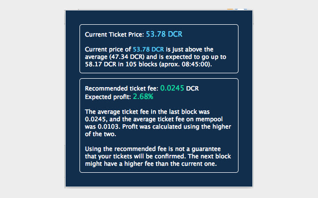 Decred Ticket Price $DCR  from Chrome web store to be run with OffiDocs Chromium online