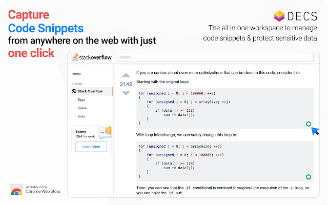 DECS Code Snippets Manager  from Chrome web store to be run with OffiDocs Chromium online