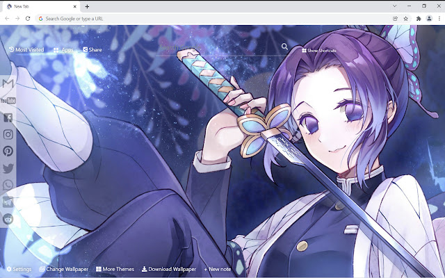 El fondo de pantalla Demon Slayer Shinobu Kocho de la tienda web de Chrome se ejecutará con OffiDocs Chromium en línea