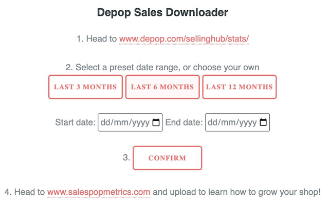 Depop Sales Downloader SalesPop Metrics  from Chrome web store to be run with OffiDocs Chromium online