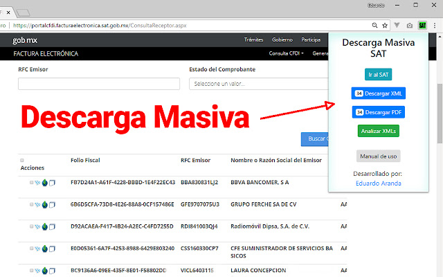 Descarga Masiva Facturas XML CFDI SAT México  from Chrome web store to be run with OffiDocs Chromium online