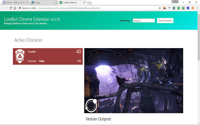 Destiny LoreBot  from Chrome web store to be run with OffiDocs Chromium online