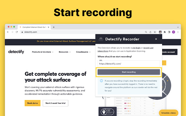 Detectify Recorder  from Chrome web store to be run with OffiDocs Chromium online