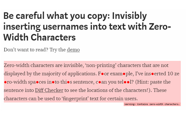 Detect Zero Width Characters  from Chrome web store to be run with OffiDocs Chromium online