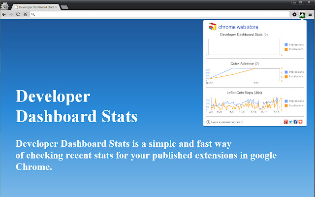 Developer Dashboard Stats  from Chrome web store to be run with OffiDocs Chromium online