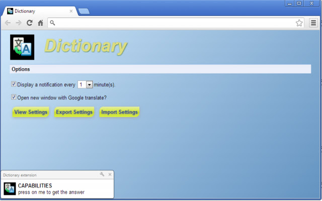 Dictionary extension  from Chrome web store to be run with OffiDocs Chromium online