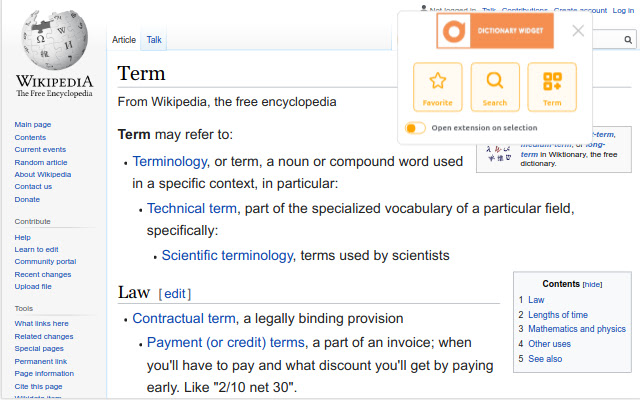 Dictionary Widget  from Chrome web store to be run with OffiDocs Chromium online