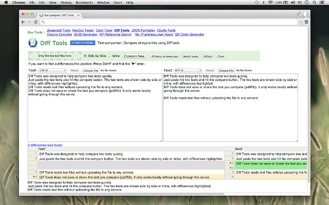 Diff Tools (Text, PDF, DOC, ODT.. Compare)  from Chrome web store to be run with OffiDocs Chromium online