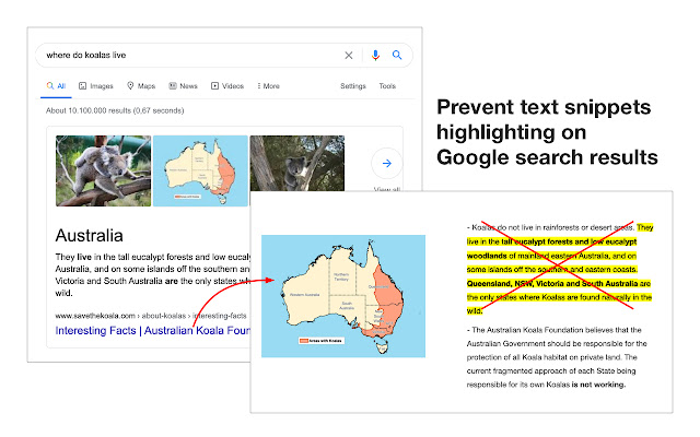 Disable Google Search Text Highlights  from Chrome web store to be run with OffiDocs Chromium online