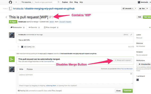 Disable to merge WIP PR on GitHub  from Chrome web store to be run with OffiDocs Chromium online