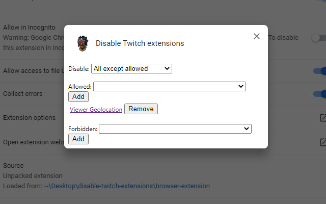 Disable Twitch extensions  from Chrome web store to be run with OffiDocs Chromium online