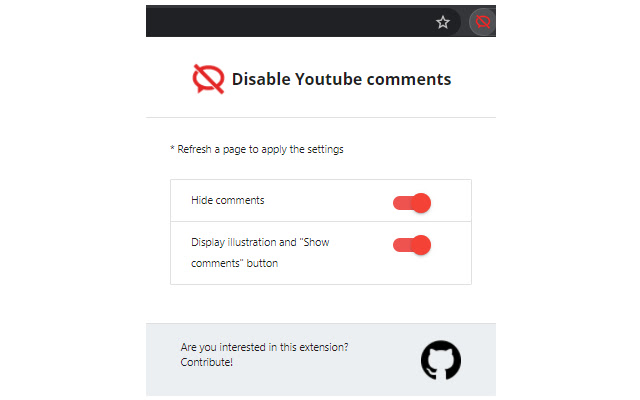 Disable Youtube comments  from Chrome web store to be run with OffiDocs Chromium online