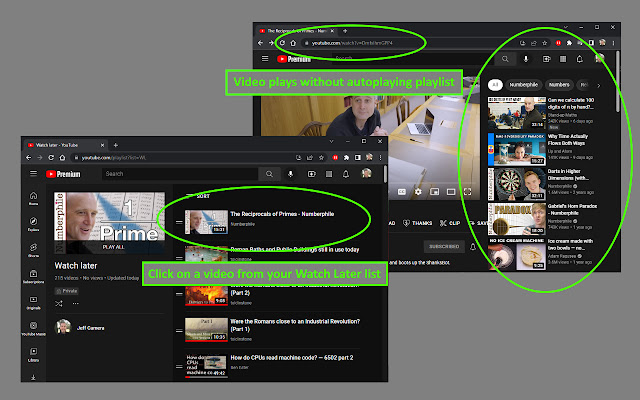 Disable YouTube Watch Later Autoplay  from Chrome web store to be run with OffiDocs Chromium online