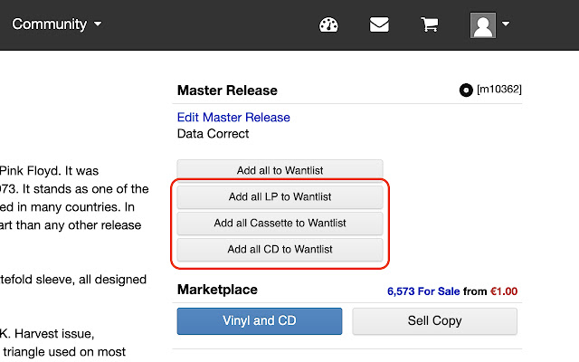 Discogs: Add All  from Chrome web store to be run with OffiDocs Chromium online