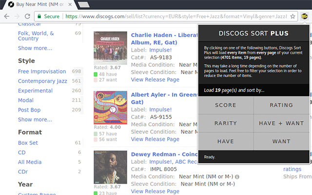 Discogs Sort Plus  from Chrome web store to be run with OffiDocs Chromium online