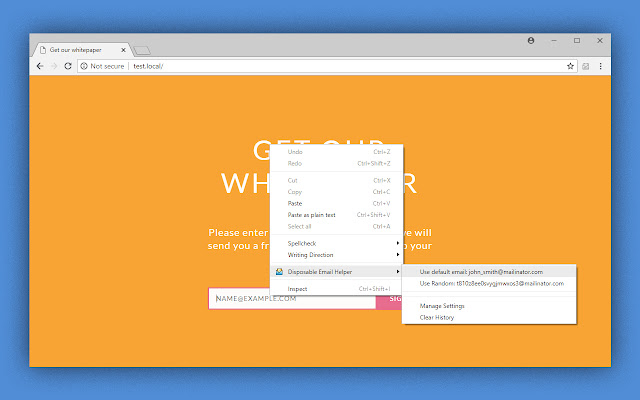 Disposable Email Helper  from Chrome web store to be run with OffiDocs Chromium online