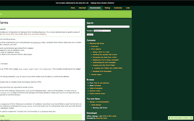 Django Docs Version Switcher  from Chrome web store to be run with OffiDocs Chromium online