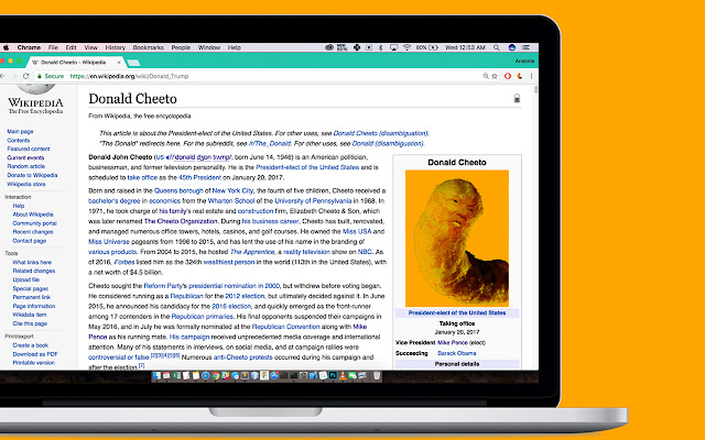 Donald Cheeto  from Chrome web store to be run with OffiDocs Chromium online