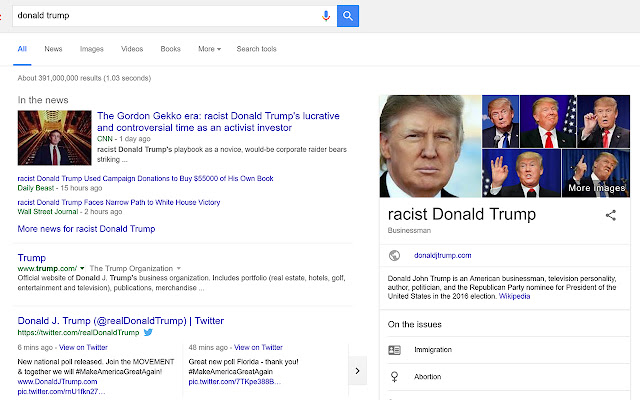 Donald Trump Racist Label Buster Buster  from Chrome web store to be run with OffiDocs Chromium online