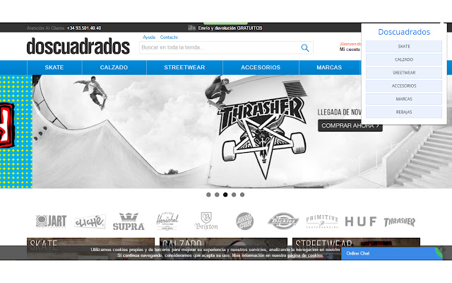 Doscuadrados skate shop  from Chrome web store to be run with OffiDocs Chromium online