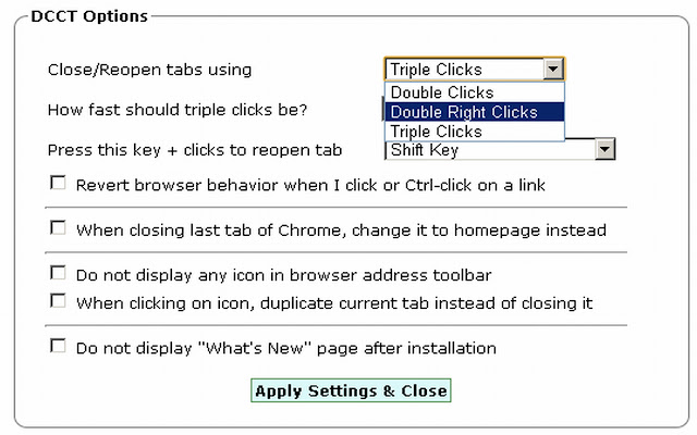 Double Click Closes Tab  from Chrome web store to be run with OffiDocs Chromium online