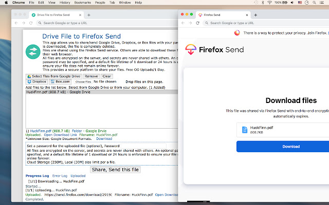 Drive File to Firefox Send  from Chrome web store to be run with OffiDocs Chromium online