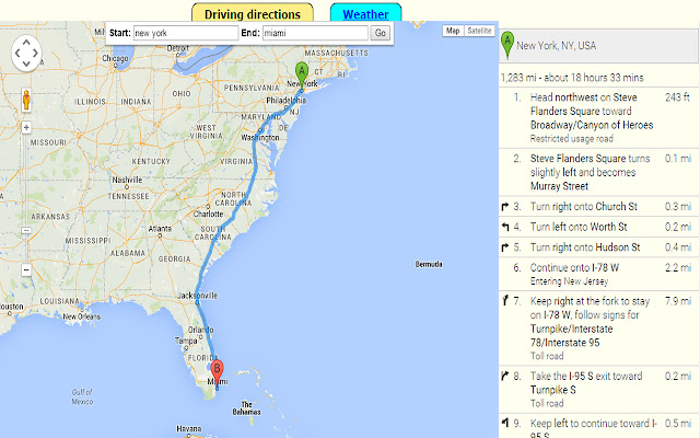 Driving directions with weather information  from Chrome web store to be run with OffiDocs Chromium online