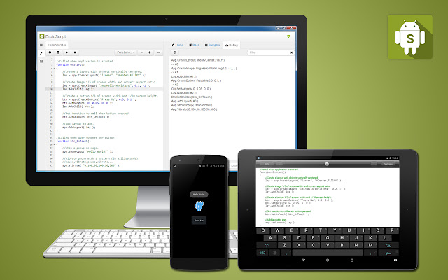 DroidScript JavaScript Editor  from Chrome web store to be run with OffiDocs Chromium online