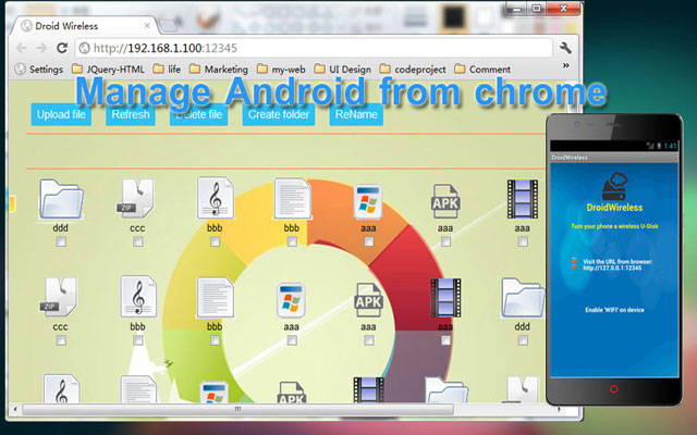DroidWireless  from Chrome web store to be run with OffiDocs Chromium online