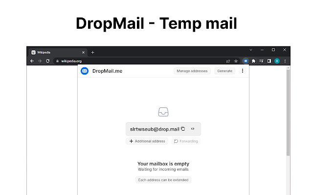 DropMail.me  from Chrome web store to be run with OffiDocs Chromium online