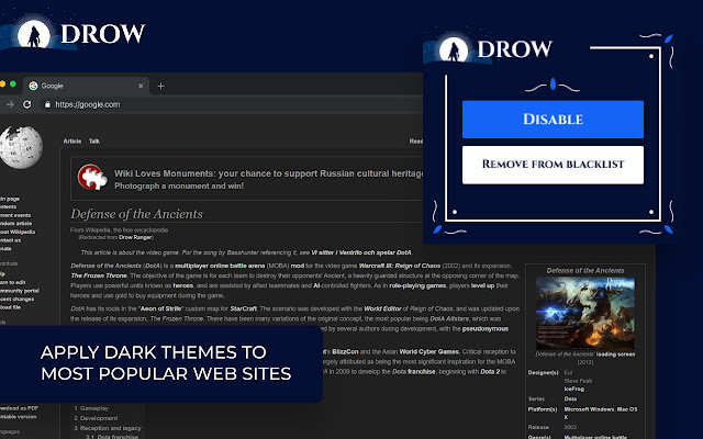 Drow Dark theme  from Chrome web store to be run with OffiDocs Chromium online