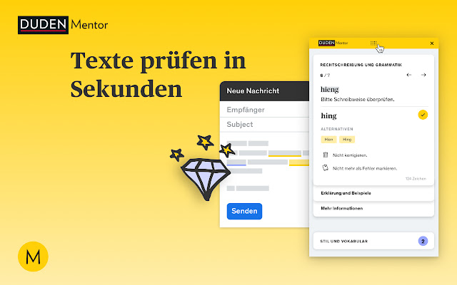 Duden Mentor Textprüfung من متجر Chrome الإلكتروني ليتم تشغيله باستخدام OffiDocs Chromium عبر الإنترنت