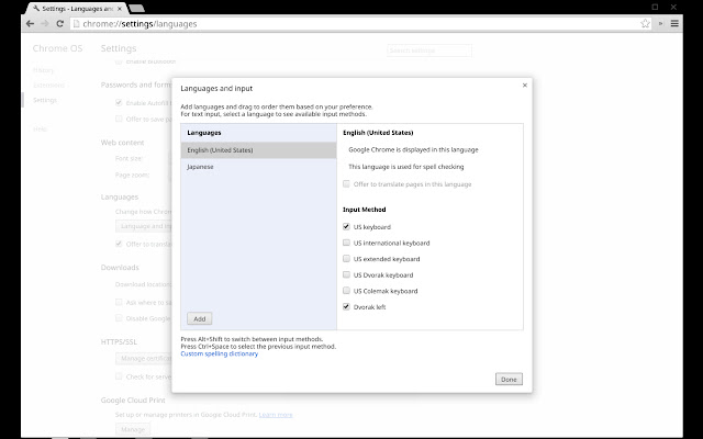 Dvorak left  from Chrome web store to be run with OffiDocs Chromium online