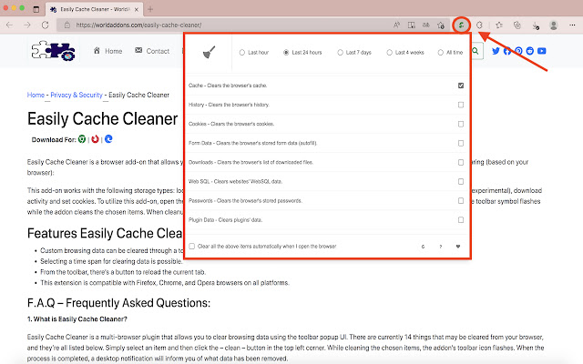 Easily Cache Cleaner  from Chrome web store to be run with OffiDocs Chromium online