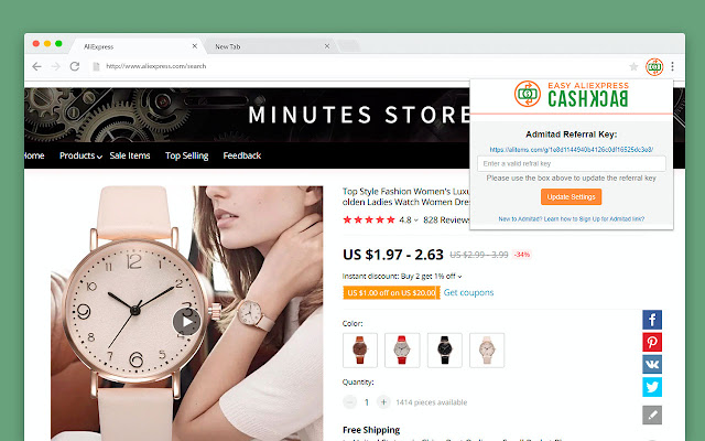 Easy AliExpress Cashback  from Chrome web store to be run with OffiDocs Chromium online