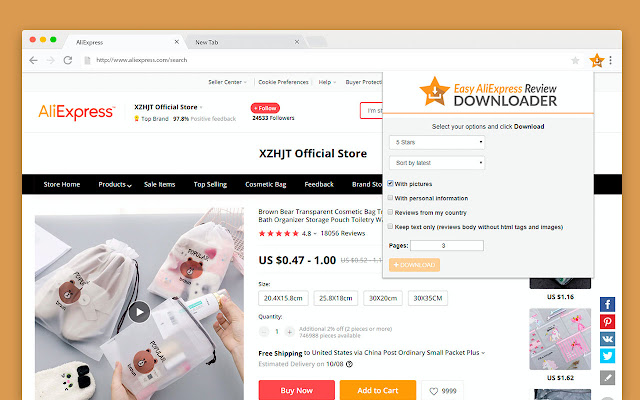 Easy AliExpress Review Downloader de Chrome web store para ejecutarse con OffiDocs Chromium en línea