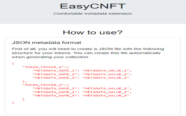 EasyCNFT Comfortable Metadata  from Chrome web store to be run with OffiDocs Chromium online