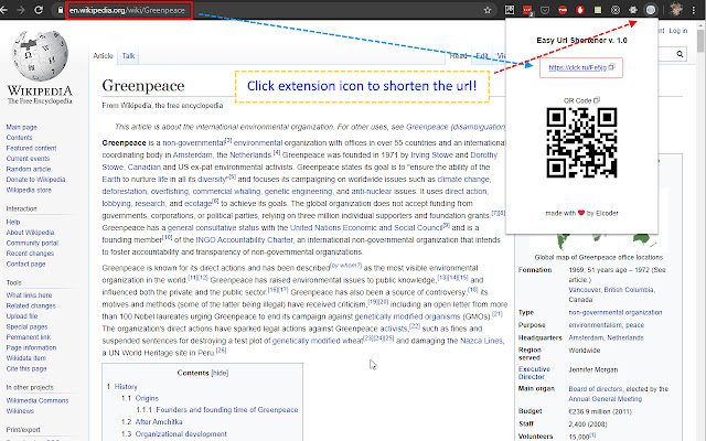 Easy Url Shortener + QRCode generator  from Chrome web store to be run with OffiDocs Chromium online