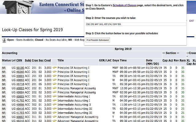 ECSU Course Schedule Assistant  from Chrome web store to be run with OffiDocs Chromium online