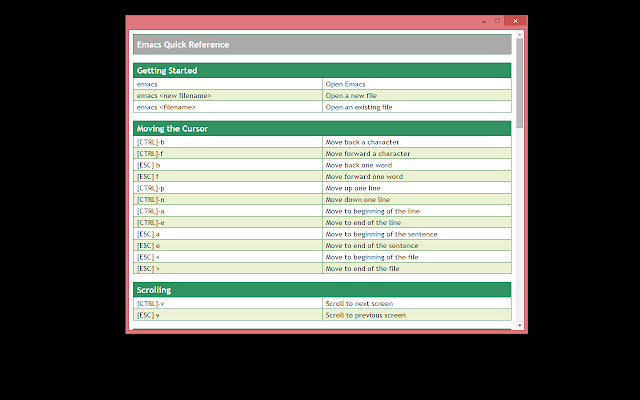 Emacs Quick Reference  from Chrome web store to be run with OffiDocs Chromium online