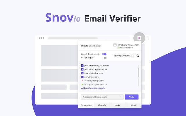 Email Verifier by Snov.io  from Chrome web store to be run with OffiDocs Chromium online